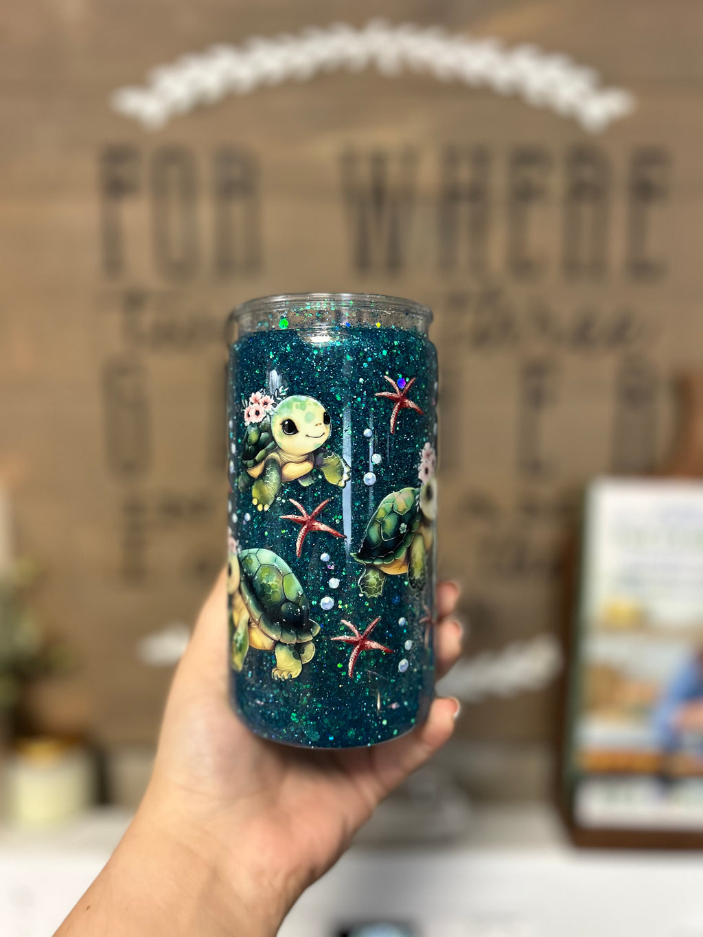16oz- Teal Sea Turtles Tumbler