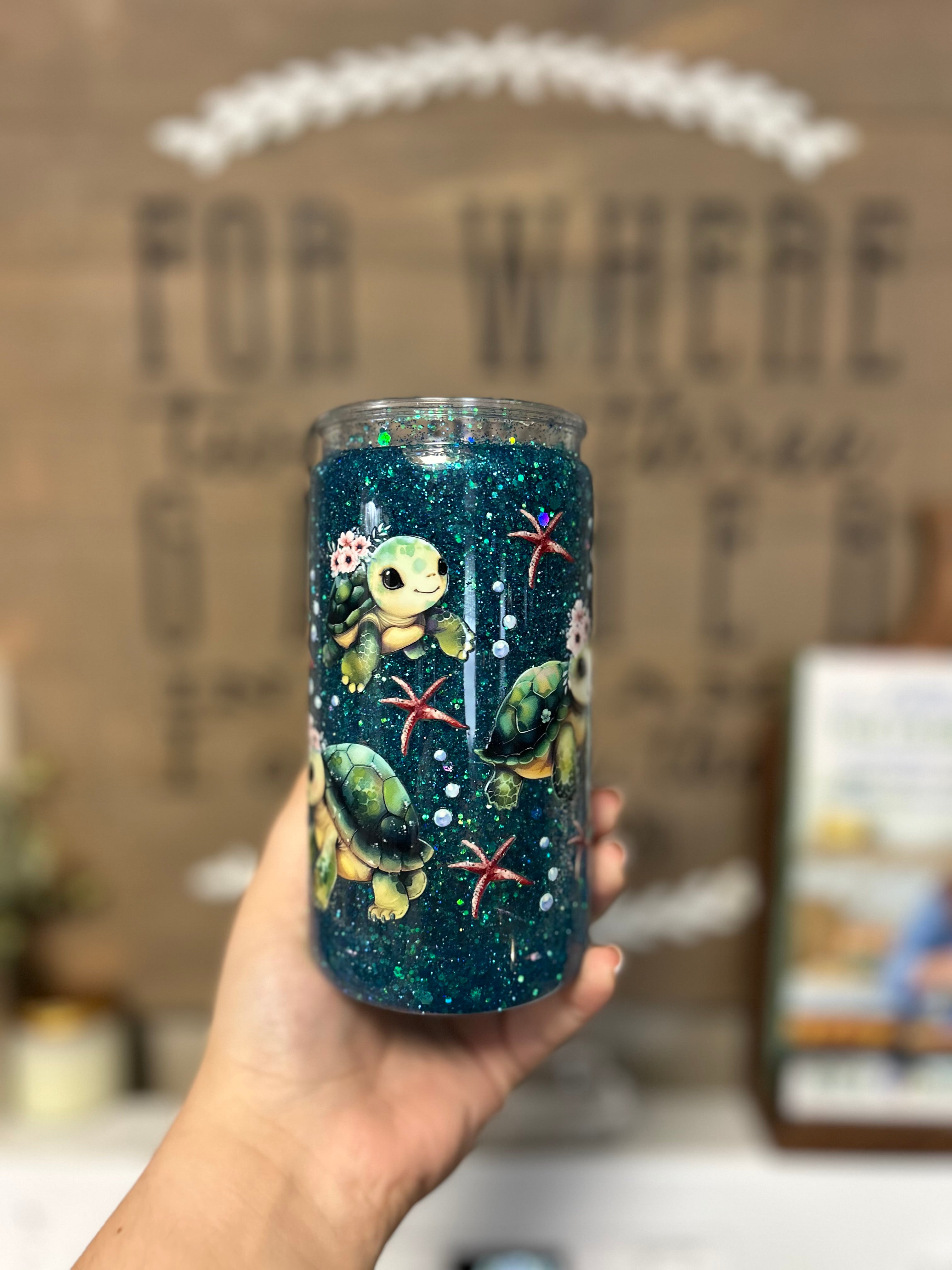 16oz- Teal Sea Turtles Tumbler