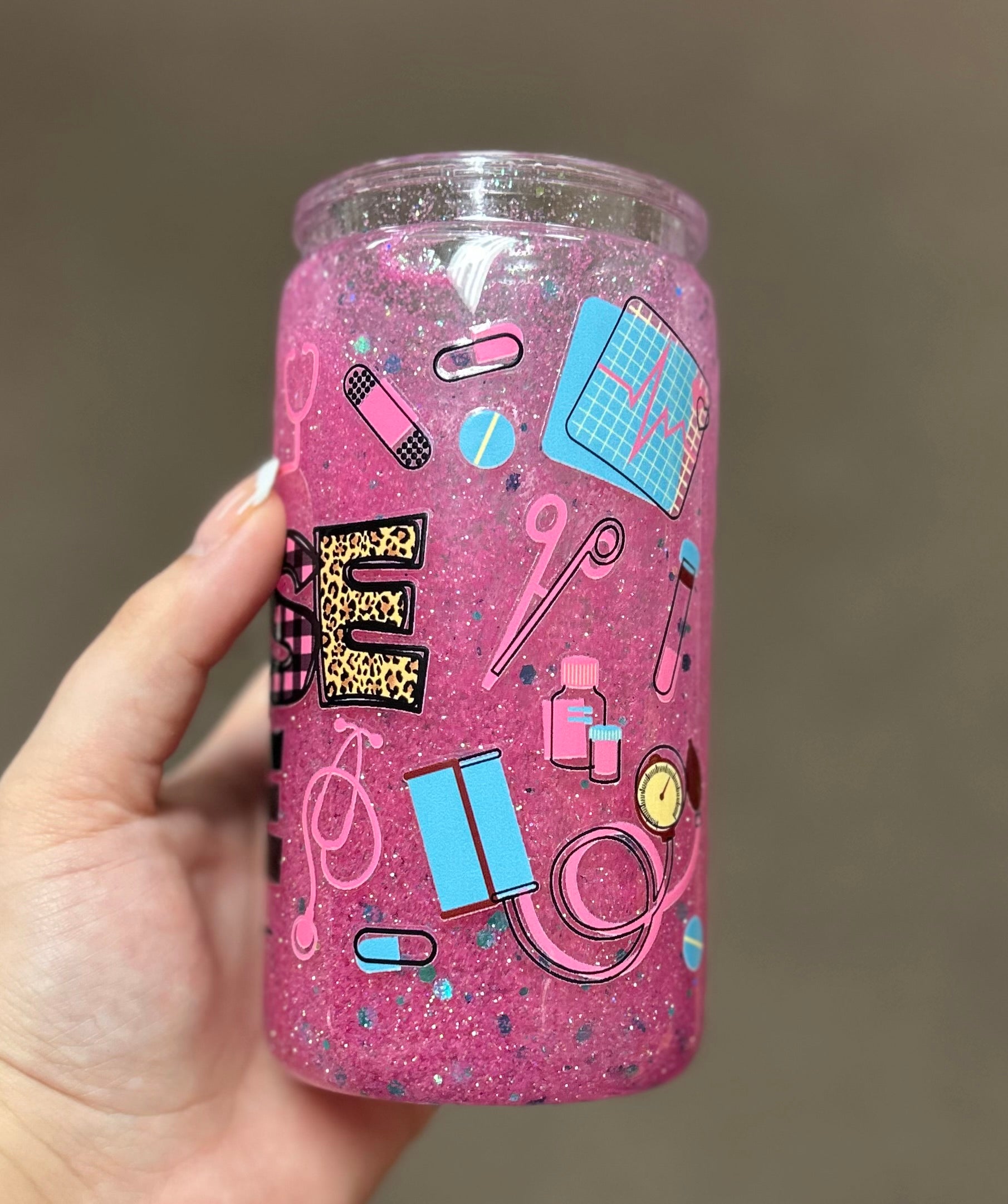 16oz- Pink and Teal Nurse Tumbler