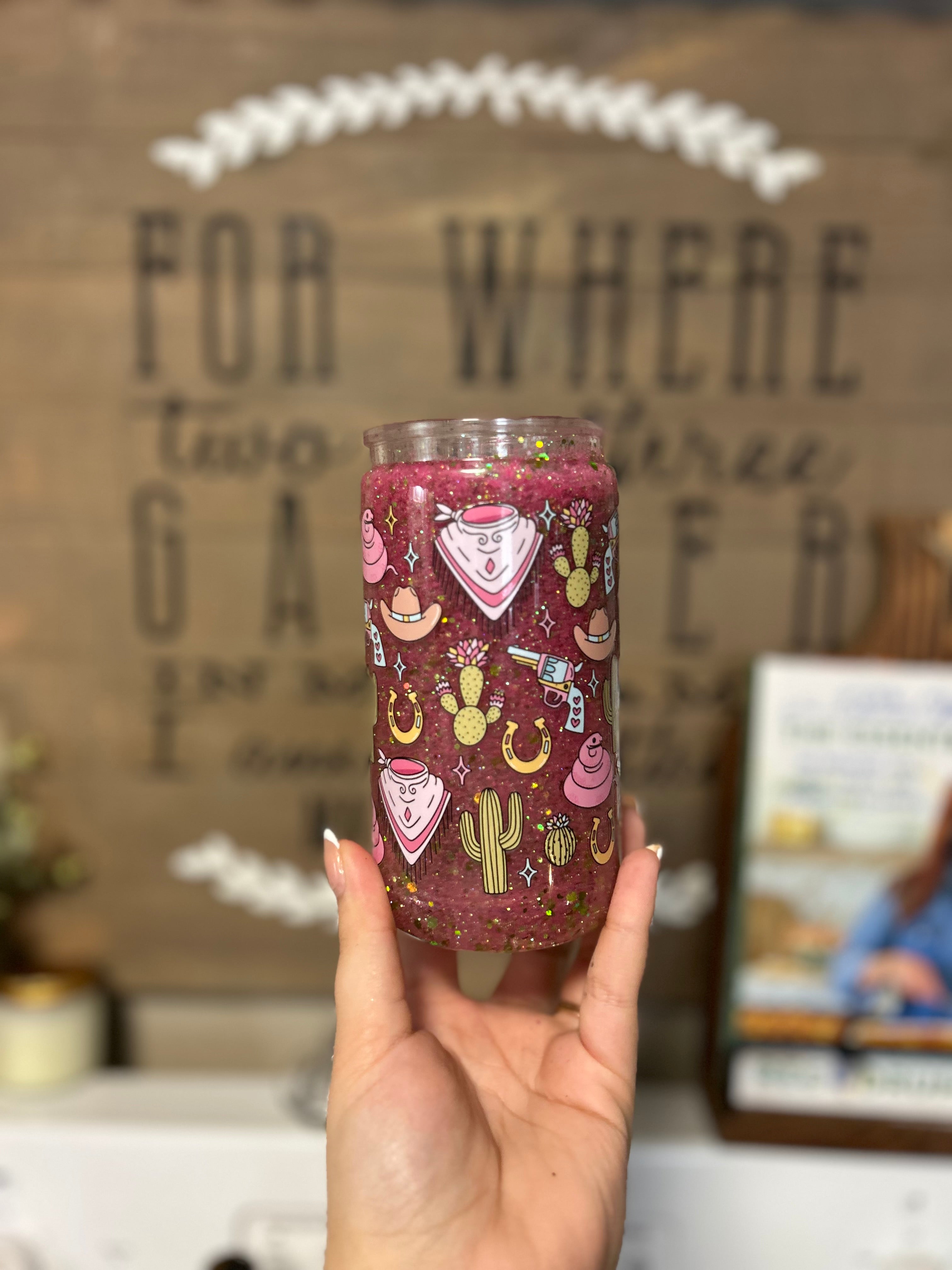 16oz- Pink and Green Cowgirl Tumbler