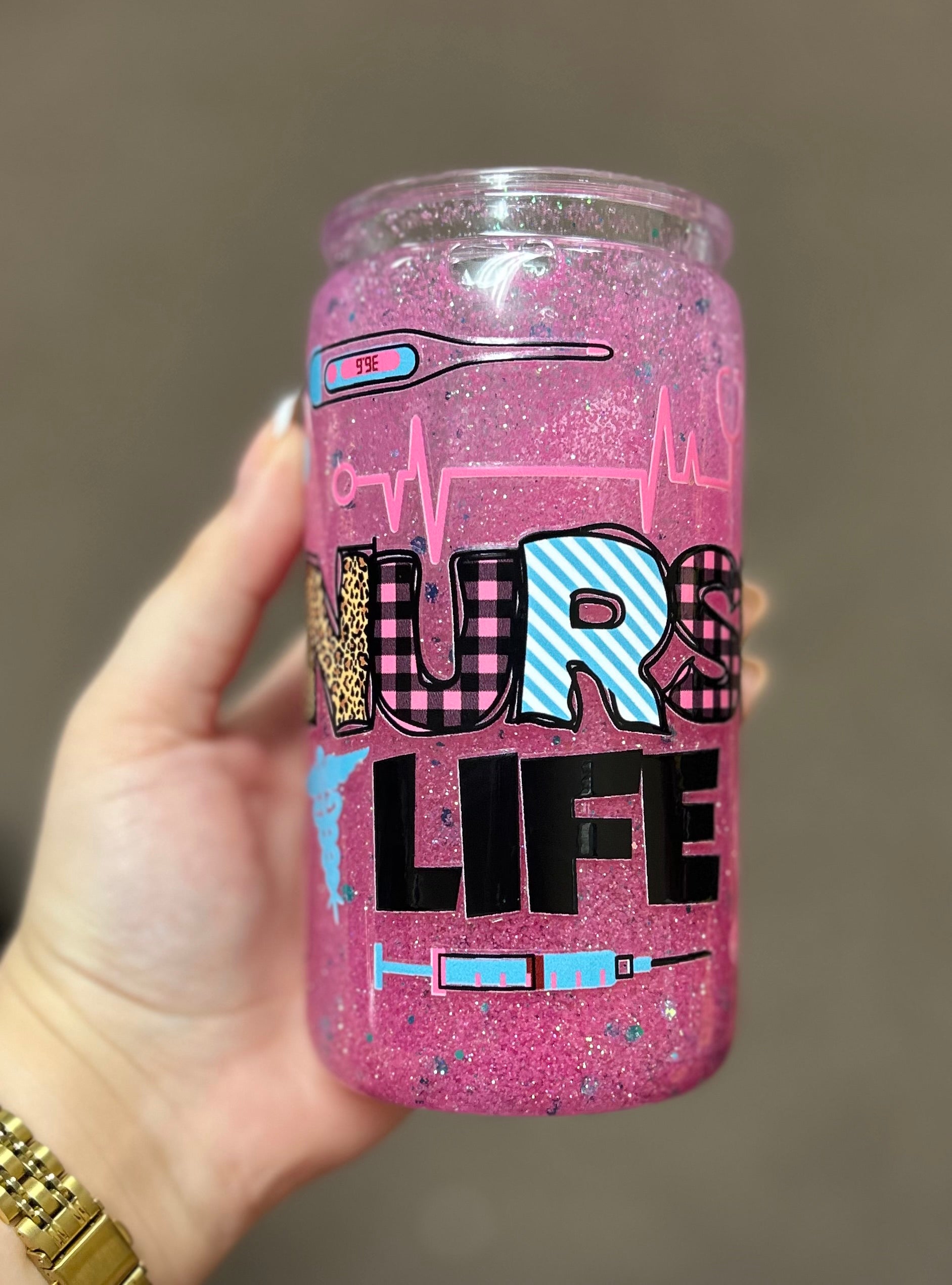 16oz- Pink and Teal Nurse Tumbler