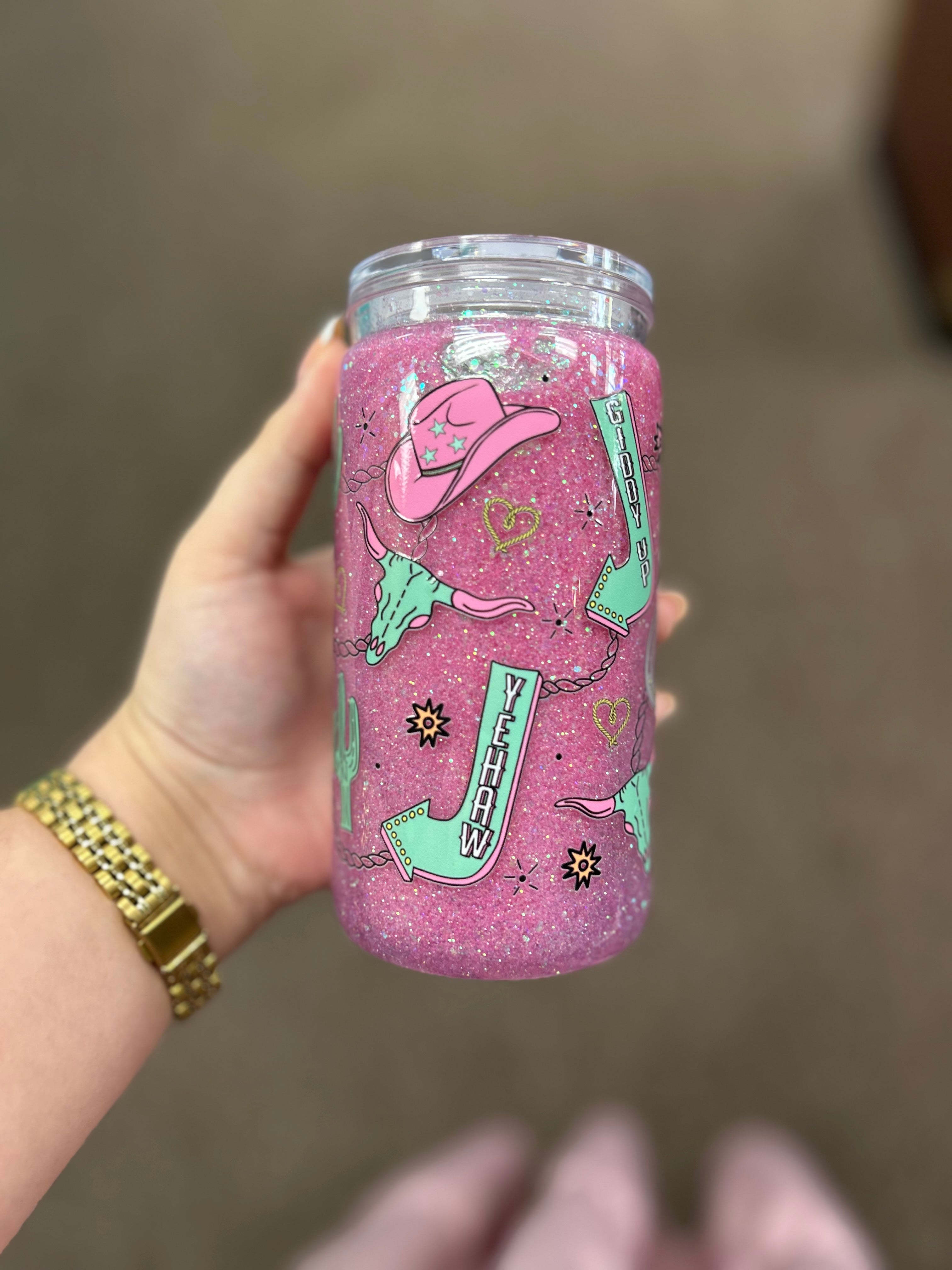 16oz- Mint Green and Pink Cowgirl Tumbler