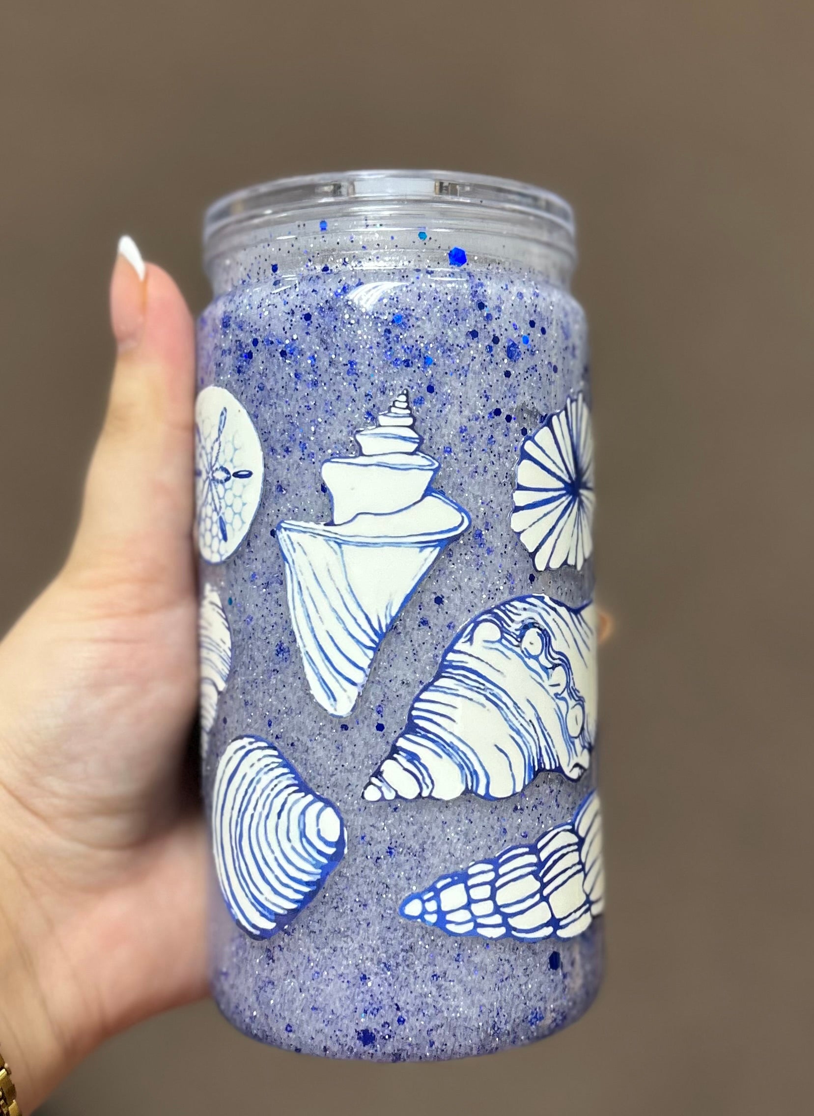 16oz- Blue and White Seashell Tumbler