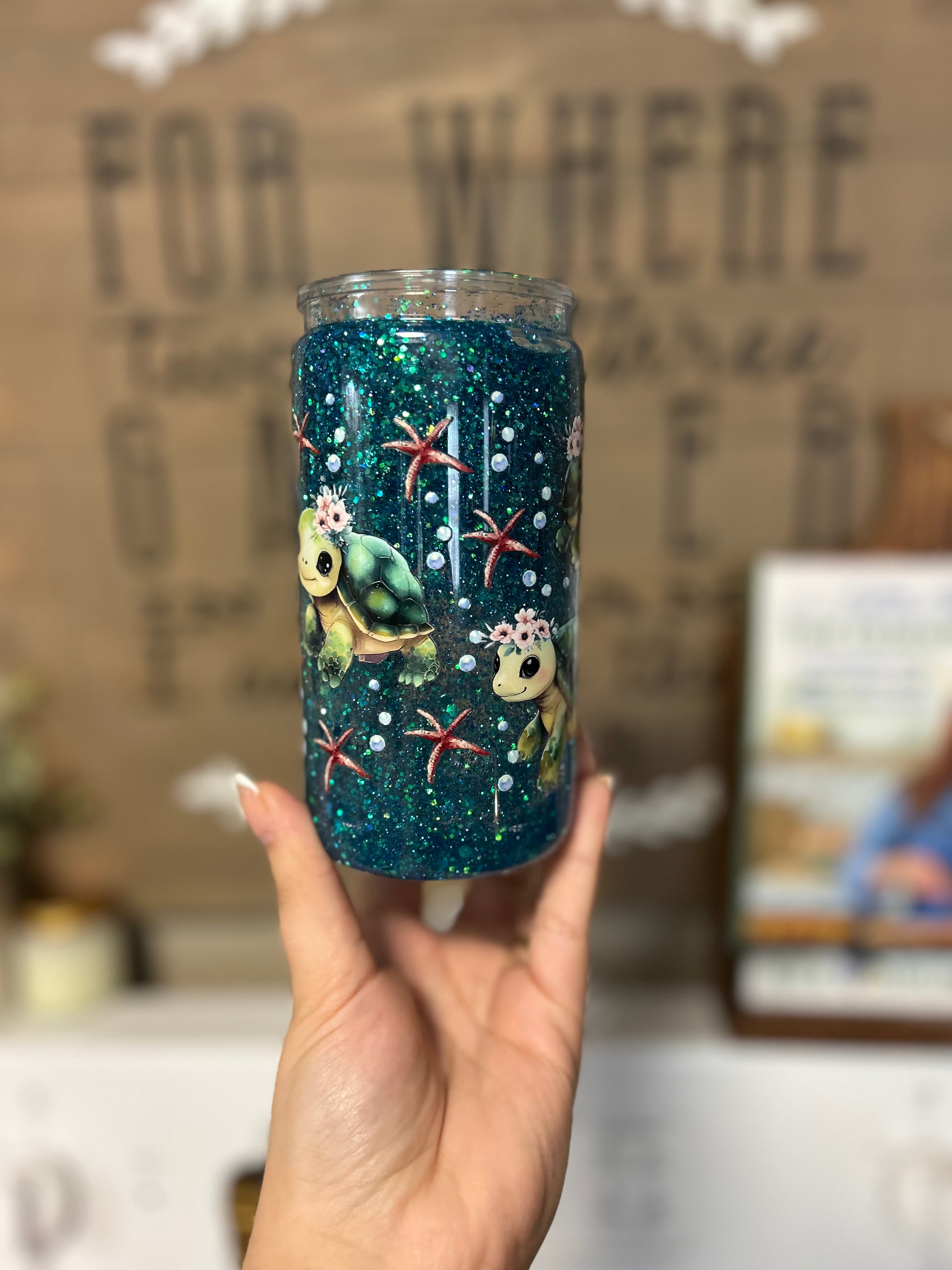 16oz- Teal Sea Turtles Tumbler