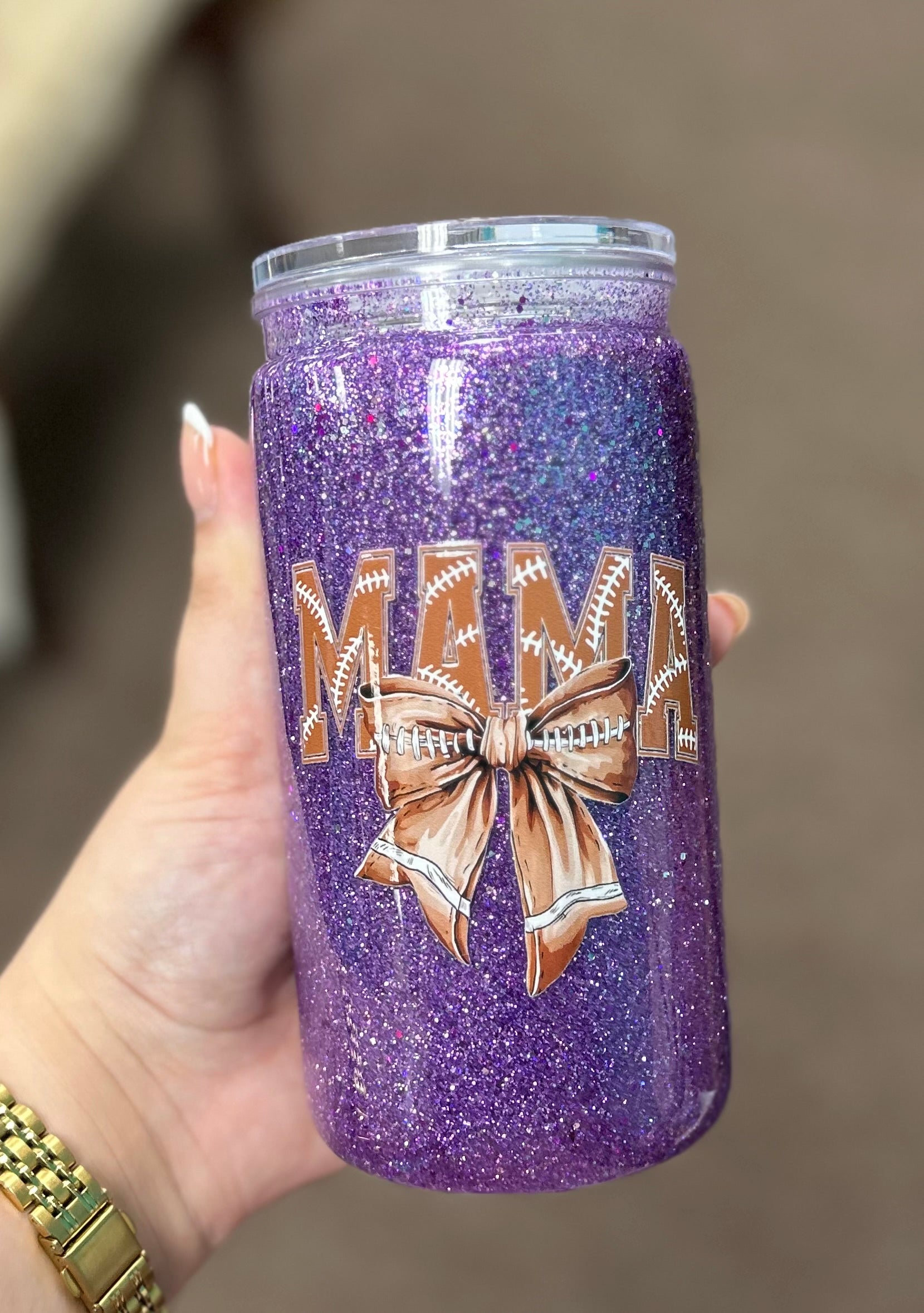 16oz- Purple Football Tumbler