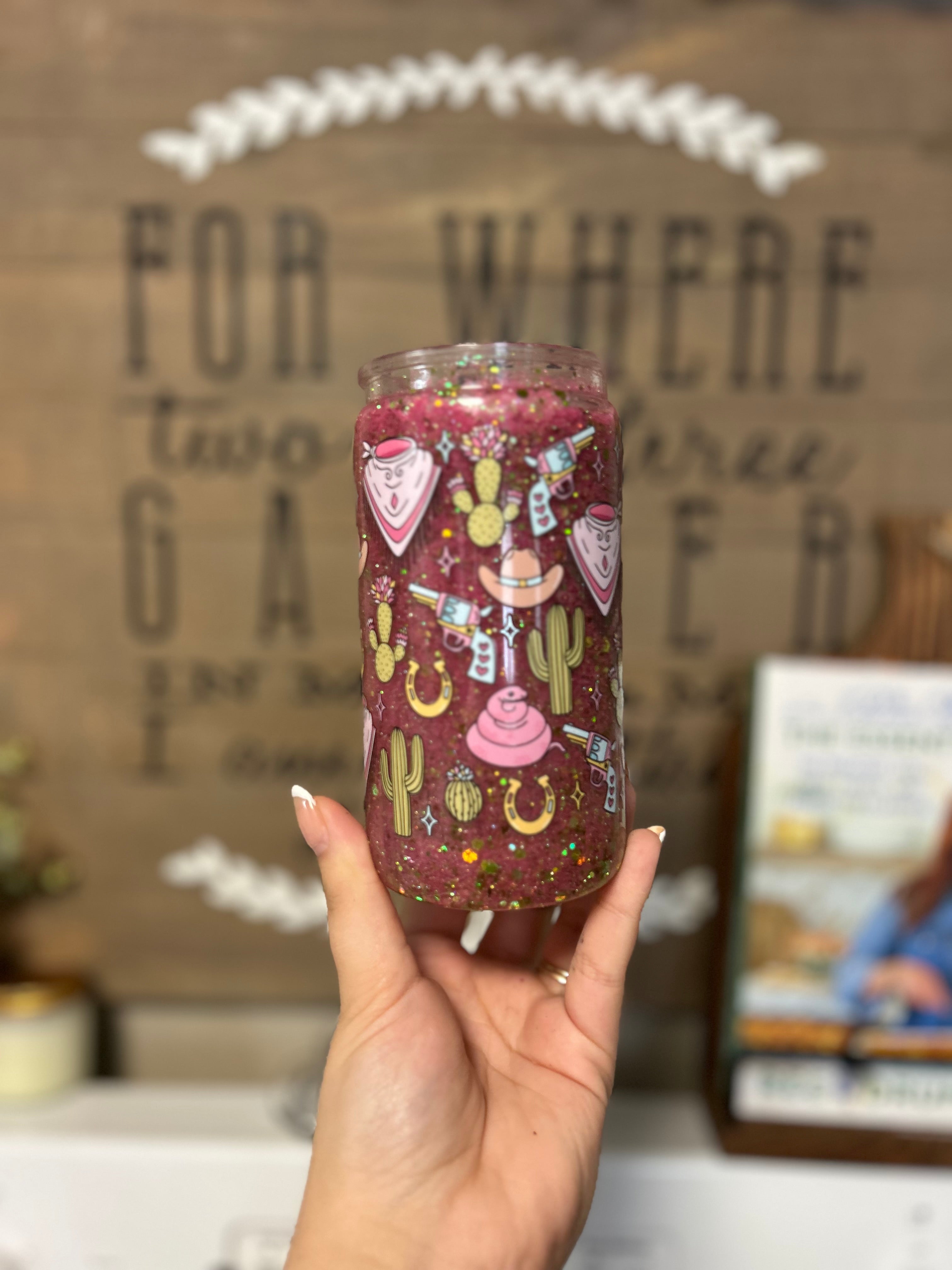 16oz- Pink and Green Cowgirl Tumbler